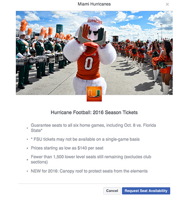 Miami Hurricanes Facebookannonser Sportidealisten sportmarknadsföring
